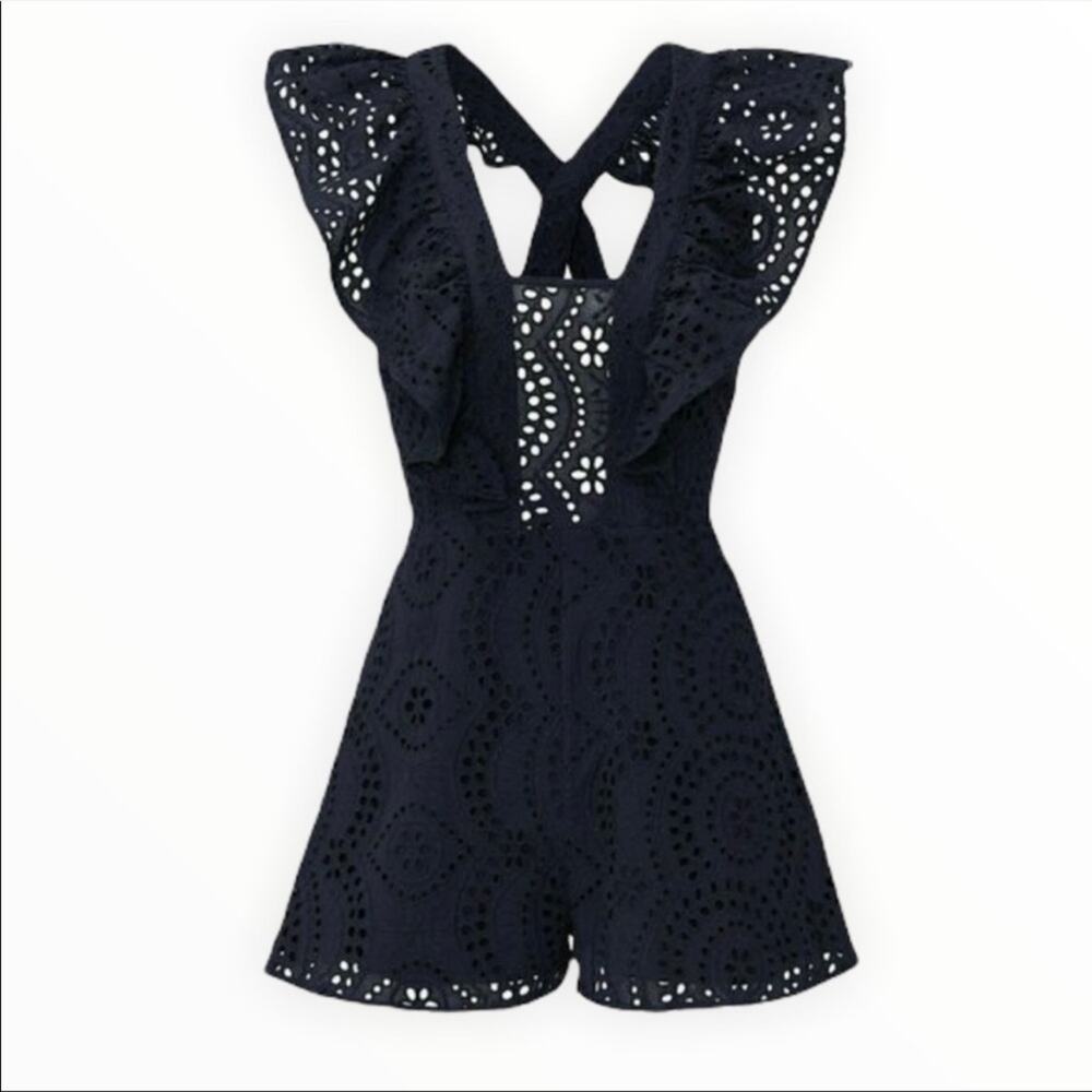 Keepsake the label harmony romper blue eyelet flutter sleeve jumpsuit shorts